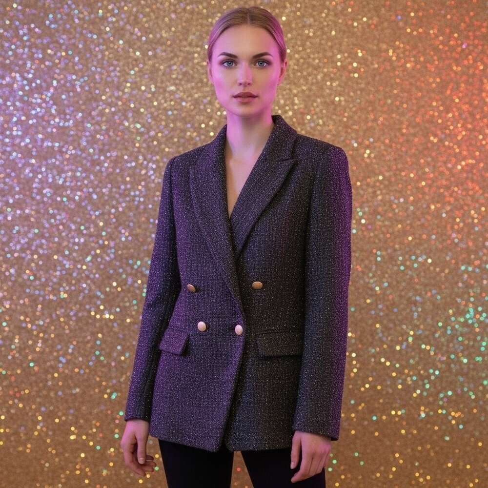 Jason Wu Black Metallic Tweed Double-Breasted Blazer – Size XS